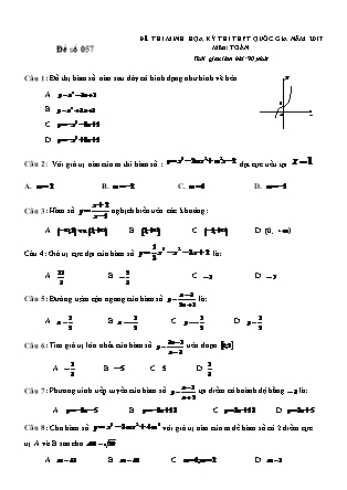 Đề thi minh họa kỳ thi THPT Quốc gia năm 2017 môn Toán - Đề số 057 (Có đáp án)