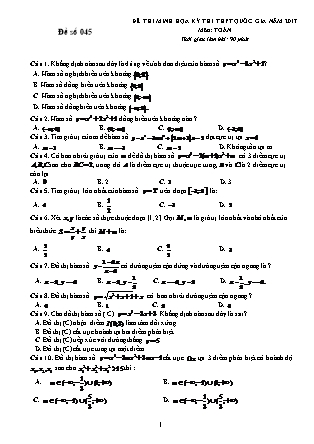 Đề thi minh họa kỳ thi THPT Quốc gia năm 2017 môn Toán - Đề số 045 (Có đáp án)