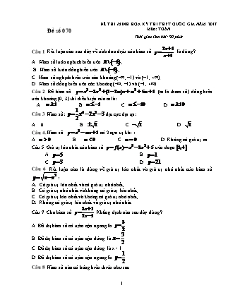 Đề thi minh họa kỳ thi THPT Quốc gia năm 2017 môn Toán - Đề số 070 (Có đáp án)