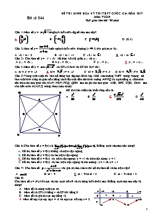 Đề thi minh họa kỳ thi THPT Quốc gia năm 2017 môn Toán - Đề số 044 (Có đáp án)