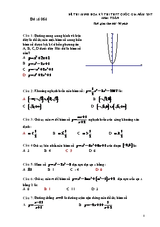 Đề thi minh họa kỳ thi THPT Quốc gia năm 2017 môn Toán - Đề số 064 (Có đáp án)