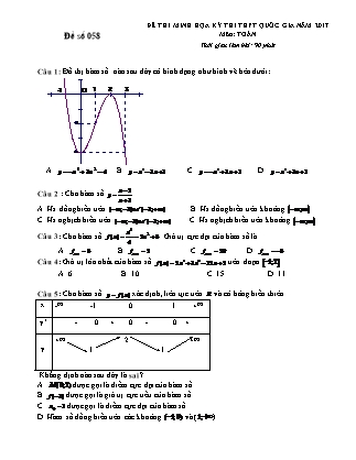 Đề thi minh họa kỳ thi THPT Quốc gia năm 2017 môn Toán - Đề số 058 (Có đáp án)
