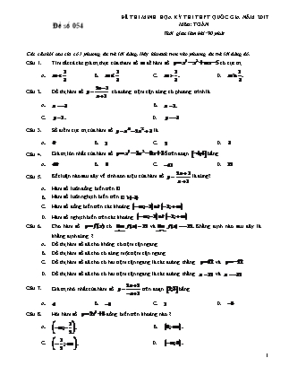 Đề thi minh họa kỳ thi THPT Quốc gia năm 2017 môn Toán - Đề số 054 (Có đáp án)