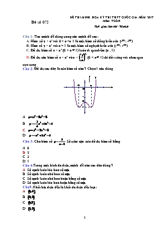 Đề thi minh họa kỳ thi THPT Quốc gia năm 2017 môn Toán - Đề số 072 (Có đáp án)