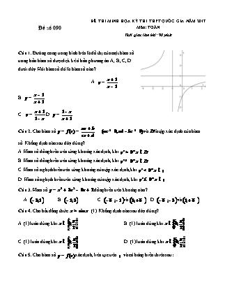 Đề thi minh họa kỳ thi THPT Quốc gia năm 2017 môn Toán - Đề số 090 (Có đáp án)