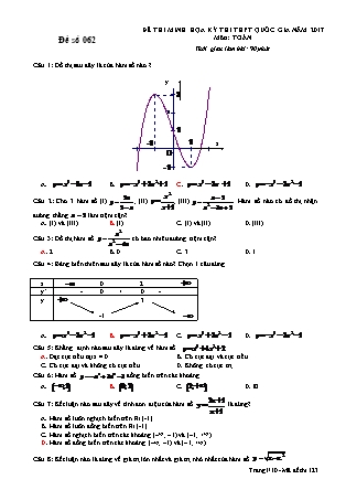 Đề thi minh họa kỳ thi THPT Quốc gia năm 2017 môn Toán - Đề số 062 (Có đáp án)