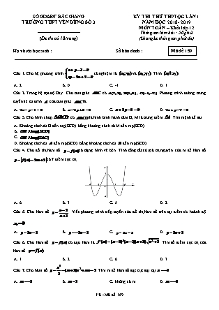 Đề thi môn Toán Khối 12 - Kỳ thi thử THPT Quốc gia lần 1 - Mã đề 159 - Năm học 2018-2019 - Trường THPT Yên Dũng số 3