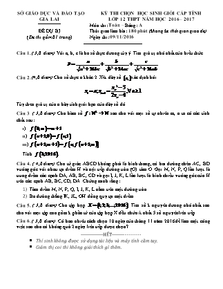 Đề thi môn Toán - Kỳ thi chọn học sinh giỏi cấp tỉnh Lớp 12 - Bảng A - Năm học 2016-2017 - Sở GD&ĐT Gia Lai (Đề dự bị)