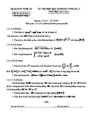 Đề thi môn Toán - Kỳ thi chọn học sinh giỏi cấp tỉnh Lớp 12 - Năm học 2012-2013 - Sở GD&ĐT Nghệ An (Có đáp án)