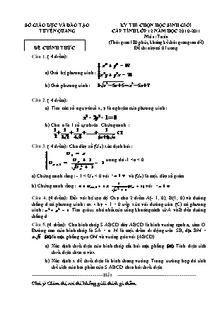 Đề thi môn Toán - Kỳ thi chọn học sinh giỏi cấp tỉnh Lớp 12 - Năm học 2010-2011 - Sở GD&ĐT Tuyên Quang (Có đáp án)