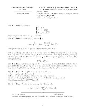 Đề thi môn Toán - Kỳ thi chọn học sinh giỏi cấp tỉnh Lớp 12 THPT - Năm học 2013-2014- Sở GD&ĐT Gia Lai