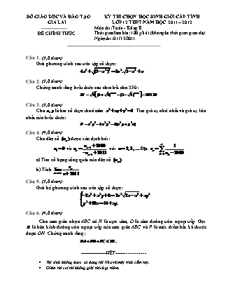Đề thi môn Toán - Kỳ thi chọn học sinh giỏi cấp tỉnh Lớp 12 THPT - Bảng B - Năm học 2011-2011- Sở GD&ĐT Gia Lai