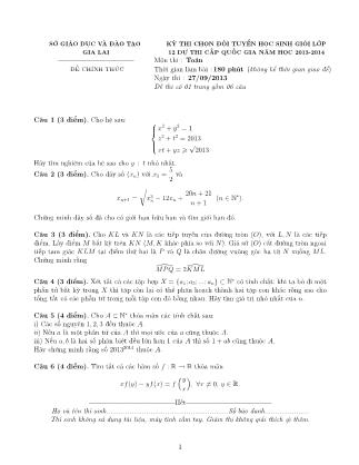 Đề thi môn Toán - Kỳ thi chọn học sinh giỏi cấp tỉnh Lớp 12 THPT - Năm học 2013-2014- Sở GD&ĐT Gia Lai (Có đáp án)