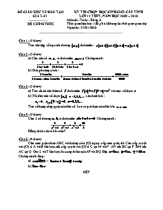 Đề thi môn Toán - Kỳ thi chọn học sinh giỏi cấp tỉnh Lớp 12 THPT - Bảng A - Năm 2009-2010 - Sở GD&ĐT Gia Lai