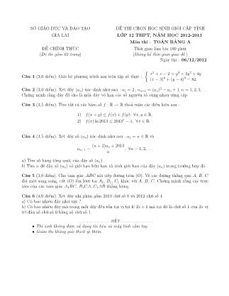 Đề thi môn Toán - Kỳ thi chọn học sinh giỏi cấp tỉnh Lớp 12 THPT - Bảng A - Năm học 2012-2013- Sở GD&ĐT Gia Lai