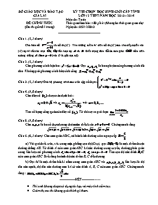 Đề thi môn Toán - Kỳ thi chọn học sinh giỏi cấp tỉnh Lớp 12 THPT - Bảng B - Năm học 2013-2014 - Sở GD&ĐT Gia Lai