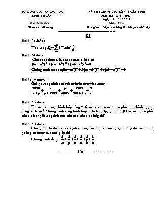Đề thi môn Toán - Kỳ thi chọn học sinh giỏi Lớp 12 cấp tỉnh - Năm học 2012-2013 - Sở GD&ĐT Bình Thuận