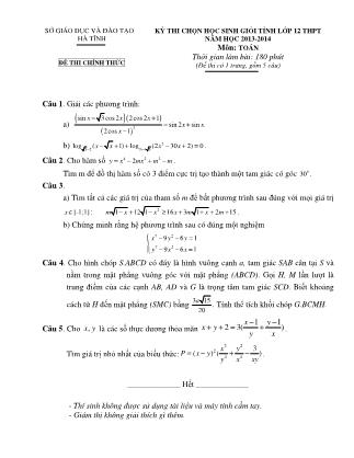 Đề thi môn Toán - Kỳ thi chọn học sinh giỏi Lớp 12 THPT - Năm học 2013-2014 - Sở GD&ĐT Hà Tĩnh