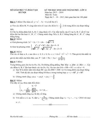 Đề thi môn Toán - Kỳ thi học sinh giỏi thành phố Lớp 12 - Năm học 2013-2014 - Sở GD&ĐT Hà Nội (Có đáp án)