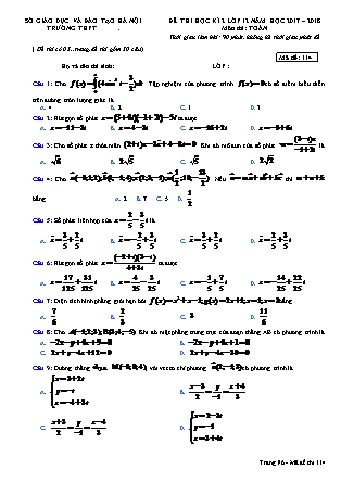 Đề thi môn Toán Lớp 12 học kỳ II - Mã đề 114 - Năm học 2017-2018 - Sở GD&ĐT Hà Nội