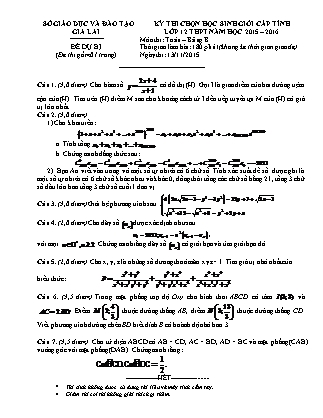 Đề thi môn Toán Lớp 12 - Kỳ thi chọn học sinh giỏi cấp tỉnh - Bảng B - Năm học 2015-2016 - Sở GD&ĐT Gia Lai (Đề dự bị)