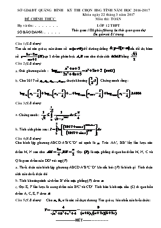 Đề thi môn Toán Lớp 12 - Kỳ thi chọn học sinh giỏi cấp tỉnh Lớp 12 THPT - Năm học 2016-2017 - Sở GD&ĐT Quảng Bình (Có đáp án)