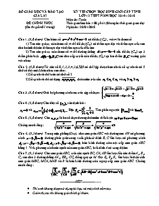 Đề thi môn Toán Lớp 12 - Kỳ thi chọn học sinh giỏi cấp tỉnh - Năm học 2014-2015 - Sở GD&ĐT Gia Lai