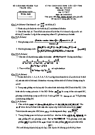 Đề thi môn Toán Lớp 12 - Kỳ thi chọn học sinh giỏi cấp tỉnh - Năm học 2014-2015 - Sở GD&ĐT Thanh Hóa