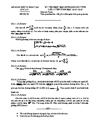 Đề thi môn Toán Lớp 12 - Kỳ thi chọn học sinh giỏi cấp tỉnh - Năm học 2014-2015 - Sở GD&ĐT Gia Lai (Đề dự bị)