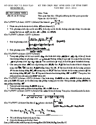 Đề thi môn Toán Lớp 12 - Kỳ thi chọn học sinh giỏi cấp tỉnh THPT - Năm học 2013-2014 - Sở GD&ĐT Bình Phước (Có đáp án)