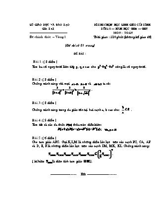 Đề thi môn Toán Lớp 12 - Kỳ thi chọn học sinh giỏi cấp tỉnh - Vòng 1 - Năm học 2006-2007 - Sở GD&ĐT Giai Lai