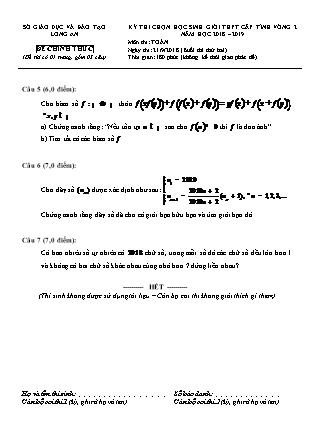 Đề thi môn Toán Lớp 12 - Kỳ thi chọn học sinh giỏi THPT cấp tỉnh vòng 2 - Năm học 2018-2019 - Sở GD&ĐT Long An (Buổi thi thứ 2)