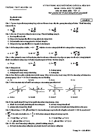 Đề thi môn Vật lý Lớp 11 - Kỳ thi trung học phổ thông Quốc gia năm 2019 - Mã đề 001 - Trường THPT Nguyễn Du (Có đáp án)