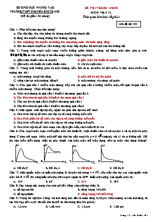 Đề thi tháng 4 môn Vật lý Lớp 12 - Mã đề 101 - Trường THPT chuyên Bắc Giang (Có đáp án)