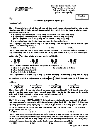Đề thi THPT Quốc gia môn Vật lý Lớp 12 - Mã đề 132 - Nguyễn Văn Thái