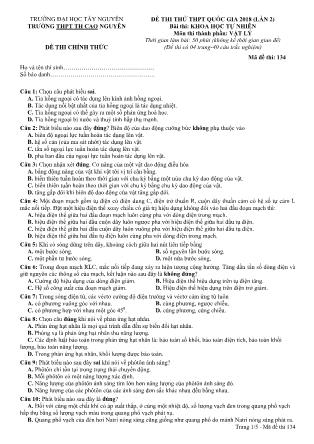 Đề thi thử THPQ Quốc gia năm 2018 lần 2 môn Vật lý Lớp 12 - Mã đề 134 - Trường THPT TH Cao Nguyên