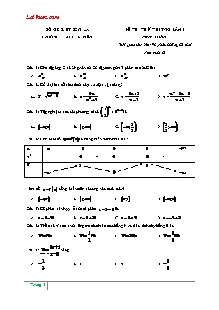 Đề thi thử THPT Quốc gia lần 1 môn Toán Lớp 12 - Sở GD&ĐT Sơn La (Có đáp án)