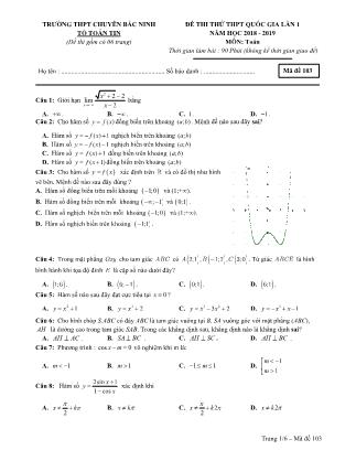 Đề thi thử THPT Quốc gia lần 1 môn Toán - Mã đề 103 - Năm học 2018-2019 - Trường THPR chuyên Bắc Ninh