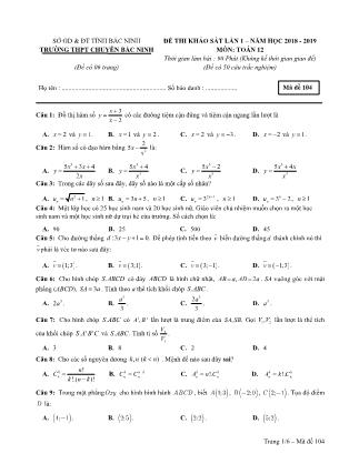 Đề thi thử THPT Quốc gia lần 1 môn Toán - Mã đề 104 - Năm học 2018-2019 - Trường THPR chuyên Bắc Ninh