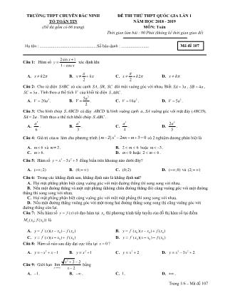 Đề thi thử THPT Quốc gia lần 1 môn Toán - Mã đề 107 - Năm học 2018-2019 - Trường THPR chuyên Bắc Ninh