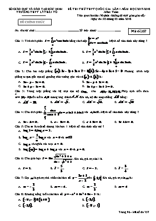 Đề thi thử THPT Quốc gia lần 1 môn Toán - Mã đề 357 - Năm học 2017-2018 - Trường THPT Lý Thái Tổ