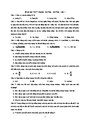 Đề thi thử THPT Quốc gia lần 1 môn Vật lý Lớp 12 - Trường THPT chuyên Hà Tĩnh
