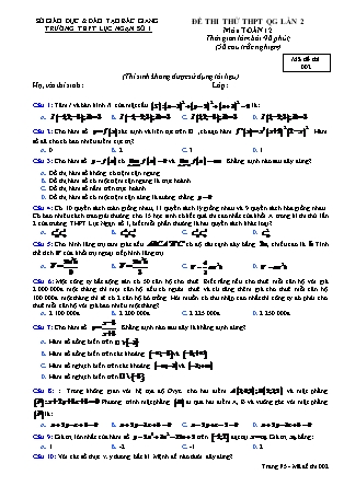Đề thi thử THPT Quốc gia lần 2 môn Toán Lớp 12 - Mã đề 002 - Trường THPT Lục Ngạn số 1