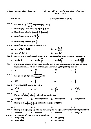 Đề thi thử THPT Quốc gia lần 2 năm 2018 môn Toán - Mã đề 113 - Trường THPT Nguyễn Đăng Đạo