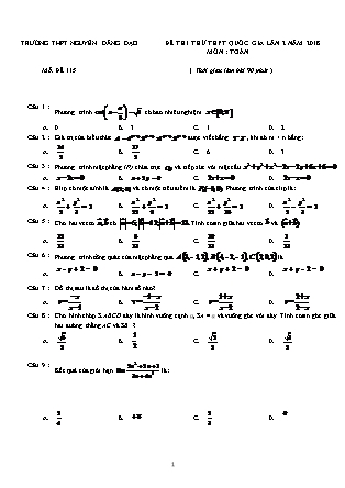 Đề thi thử THPT Quốc gia lần 2 năm 2018 môn Toán - Mã đề 115 - Trường THPT Nguyễn Đăng Đạo