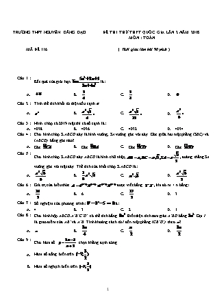 Đề thi thử THPT Quốc gia lần 2 năm 2018 môn Toán - Mã đề 116 - Trường THPT Nguyễn Đăng Đạo
