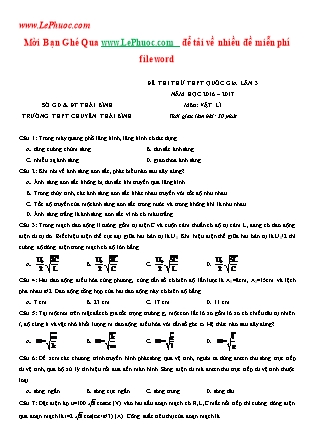 Đề thi thử THPT Quốc gia lần 3 môn Vật lý Lớp 12 - Năm học 2016-2017 - Trường THPT chuyên Thái Bình