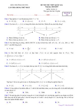 Đề thi thử THPT Quốc gia môn Toán Lớp 12 - Mã đề 193 - Năm học 2018-2019