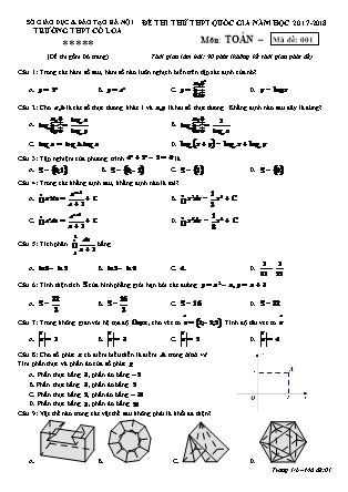 Đề thi thử THPT Quốc gia môn Toán - Mã đề 001 - Năm học 2017-2018 - Trường THPT Cổ Loa