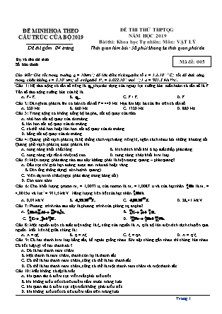 Đề thi thử THPT Quốc gia môn Vật lý Lớp 12 - Mã đề 005 (Có đáp án)